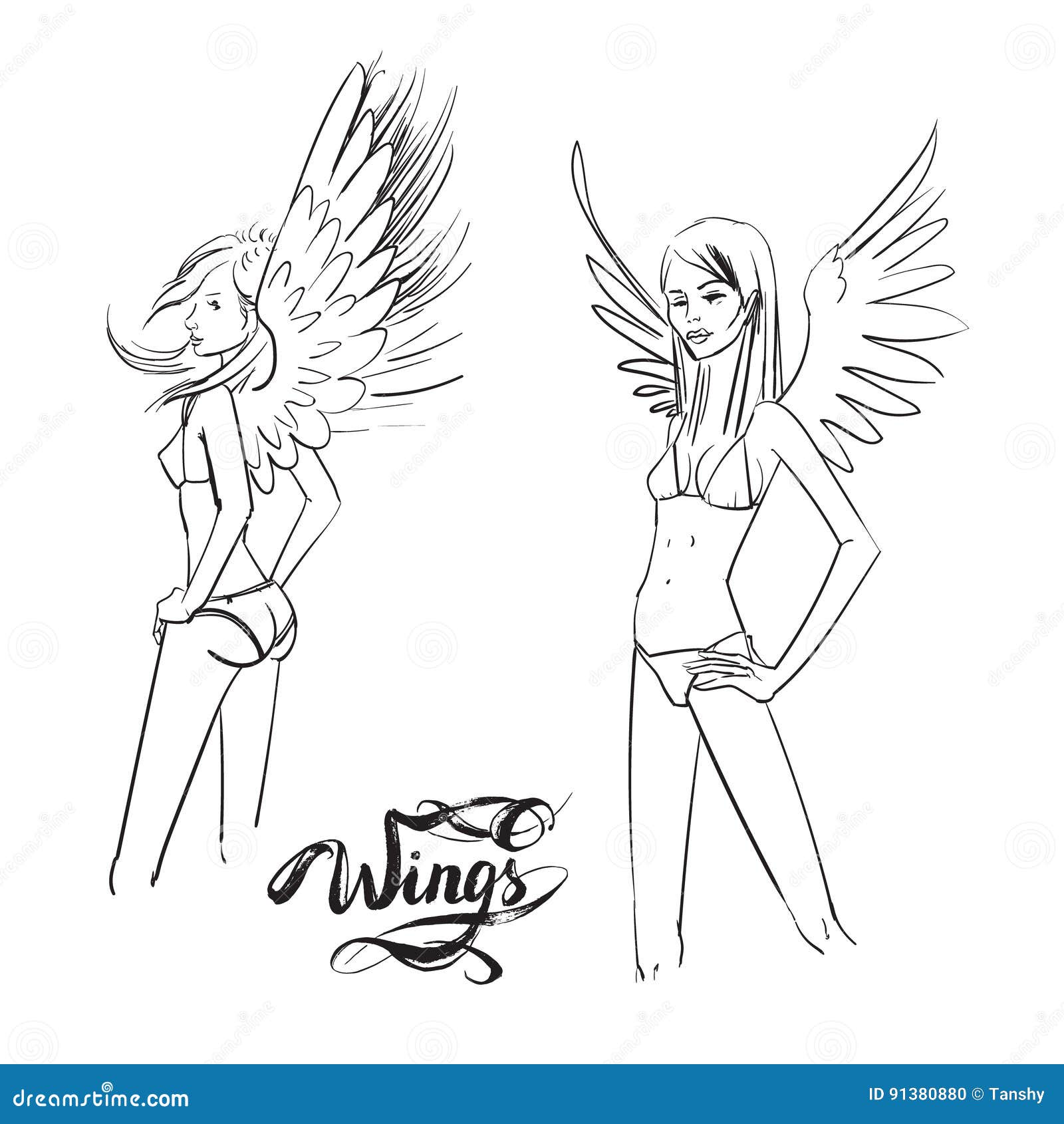 Hand drawn flying girl with wings Royalty Free Vector Image