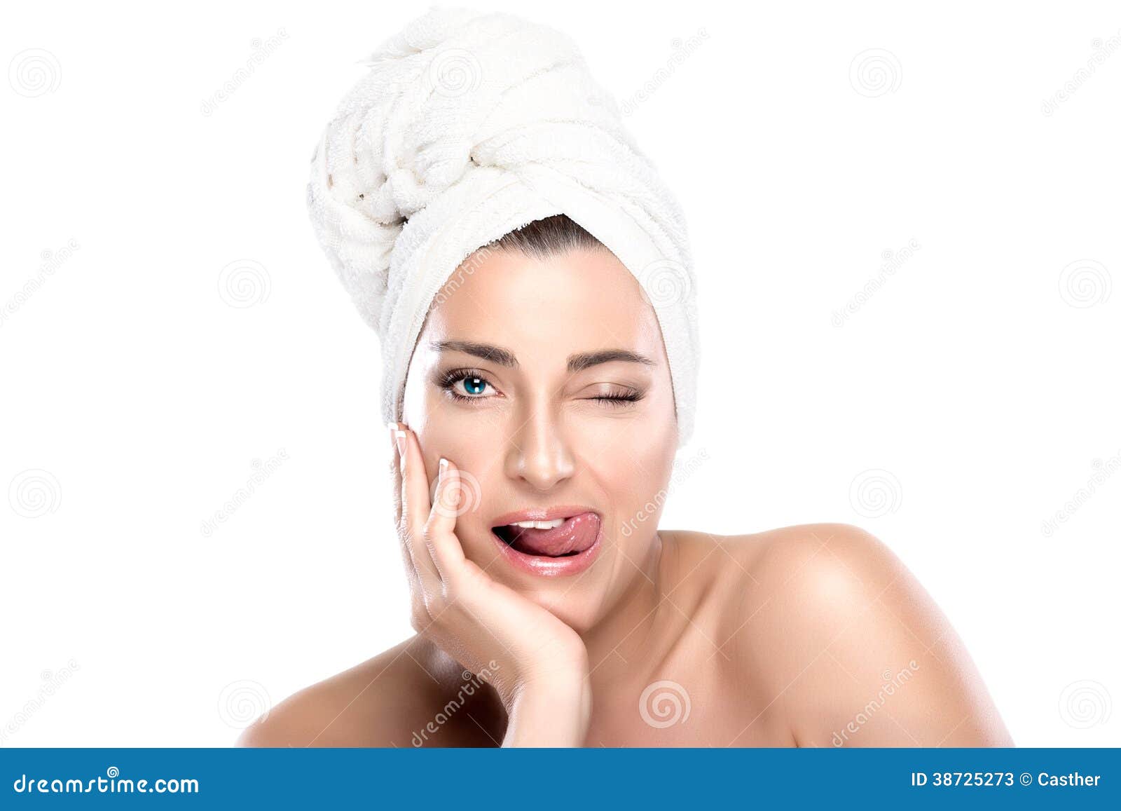 Girl Winking With Funny Expression Spa Woman Stock Image Image Of Haircare Funny 38725273
