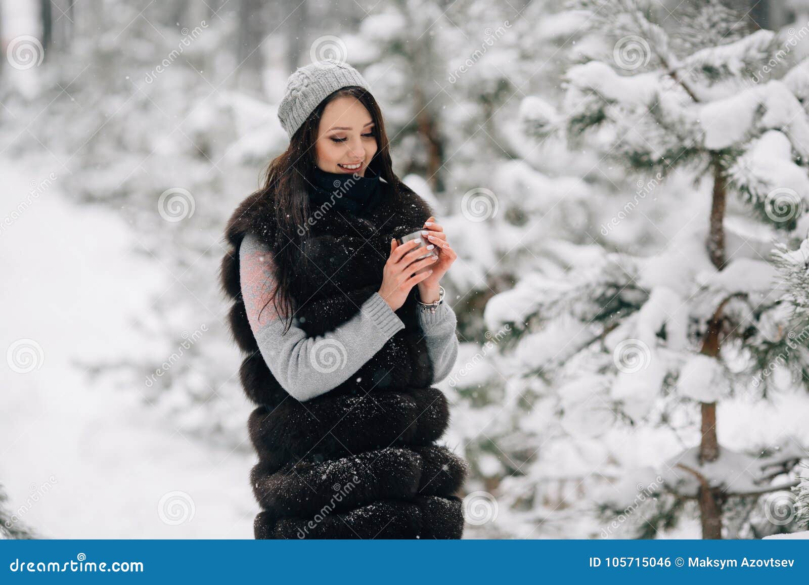 Girl in Winter Clothes Drinking Hot Tea Stock Photo - Image of holiday ...