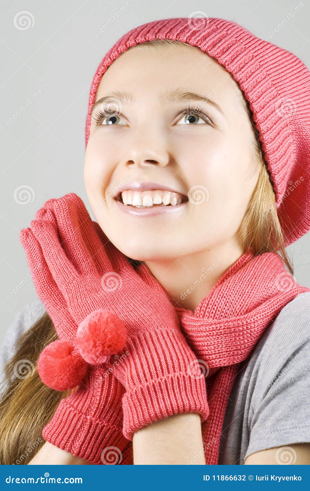 Girl in Winter Clothing Looking Up Stock Photo - Image of expression ...