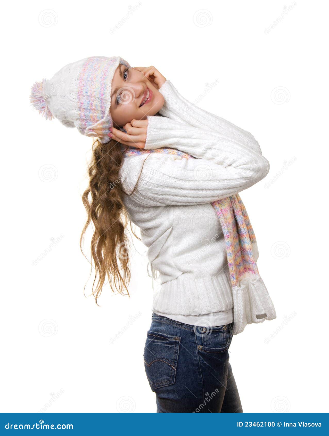 Girl in Winter Clothing on White Stock Photo - Image of fashion, casual ...