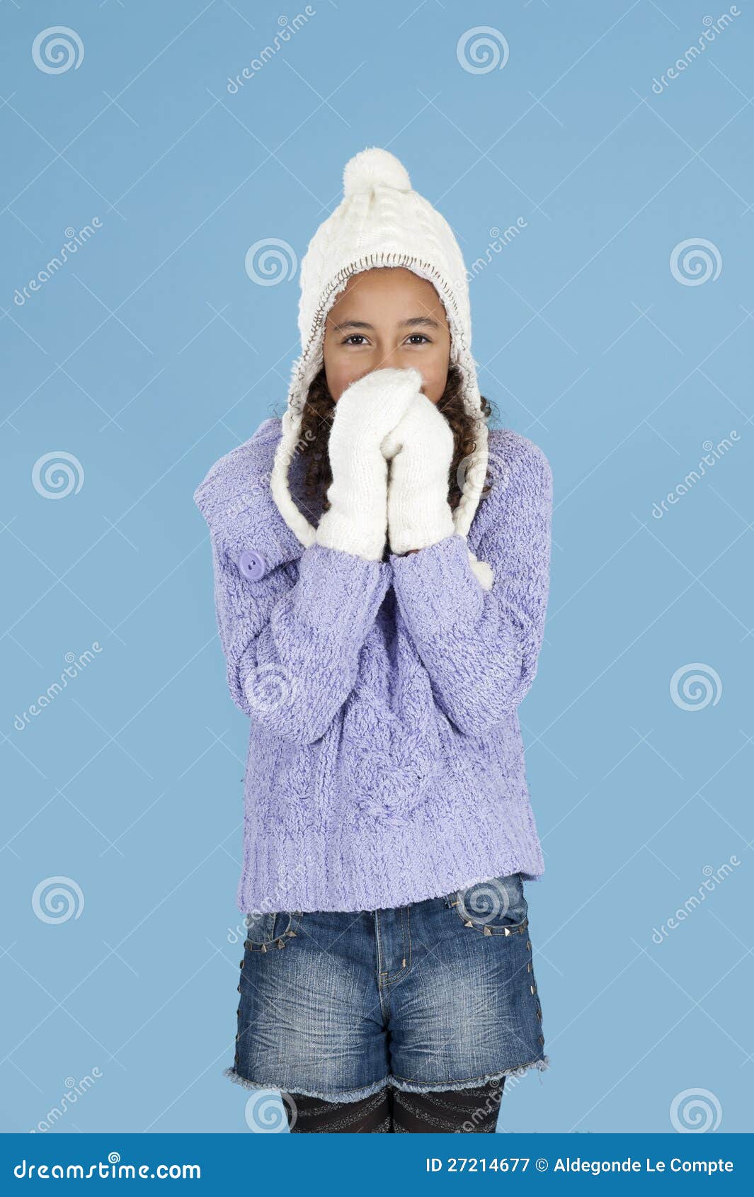 Girl with Winter Hat and Gloves Stock Image Image of blue, brazilian