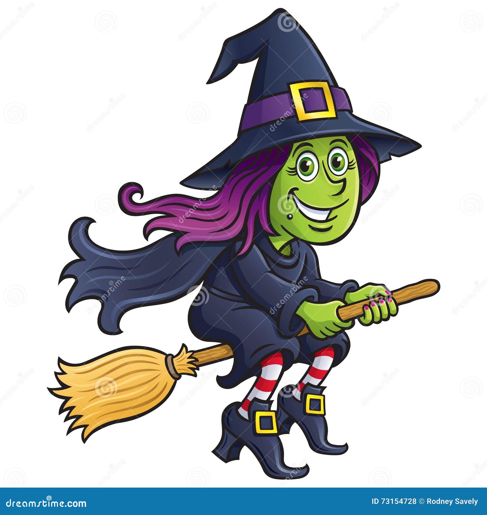 Girl Witch Riding a Broom stock illustration. Illustration of cute ...