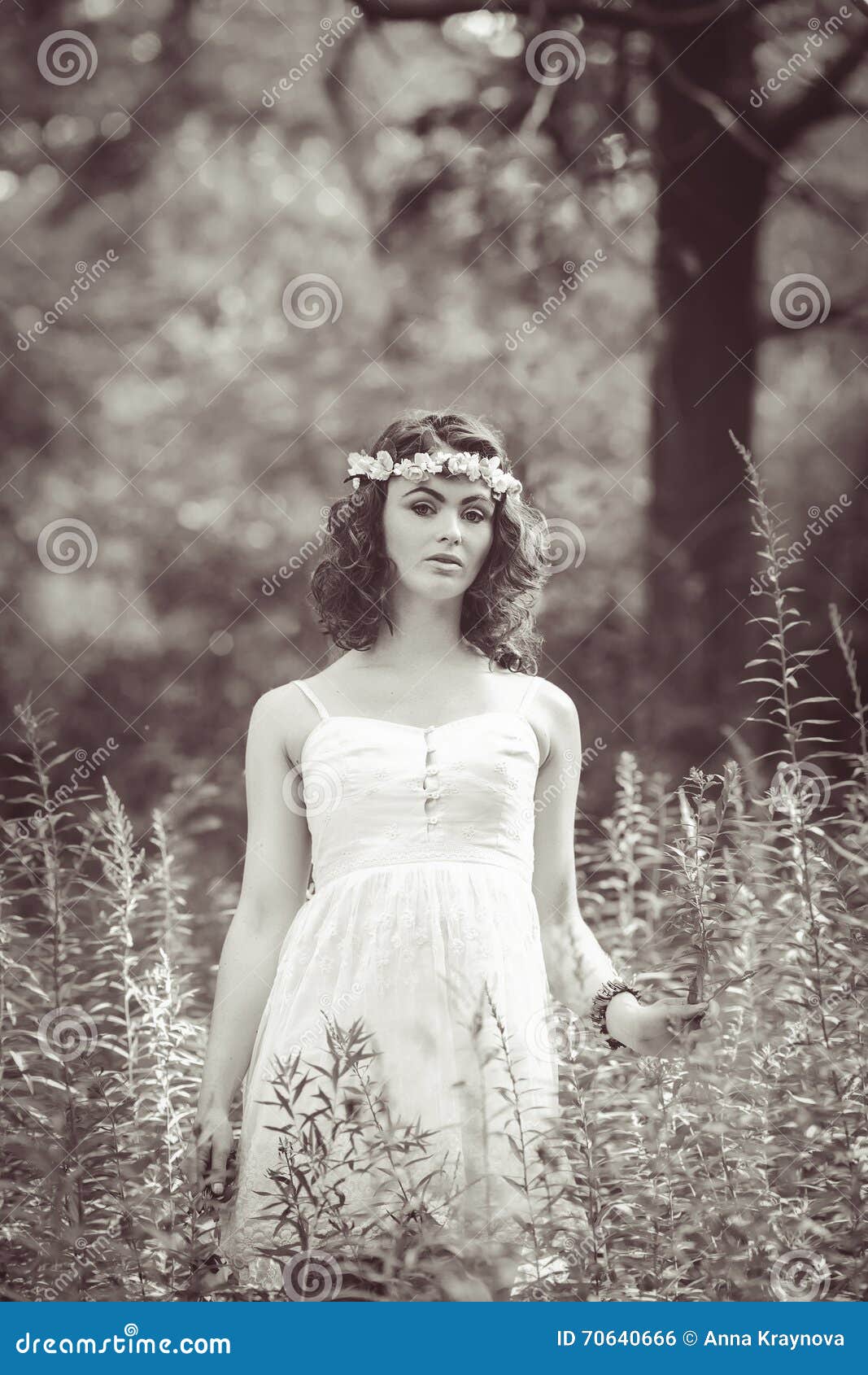 Girl Woman with Flower Chaplet on Head Stock Photo - Image of female ...