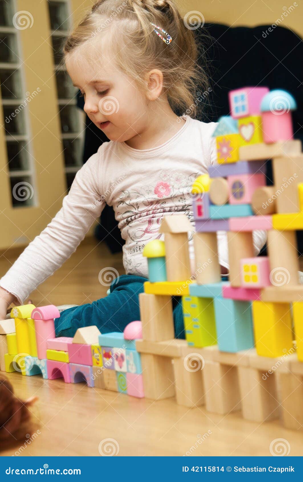 Girl With Wooden Toy Blocks Stock Photo - Image: 42115814