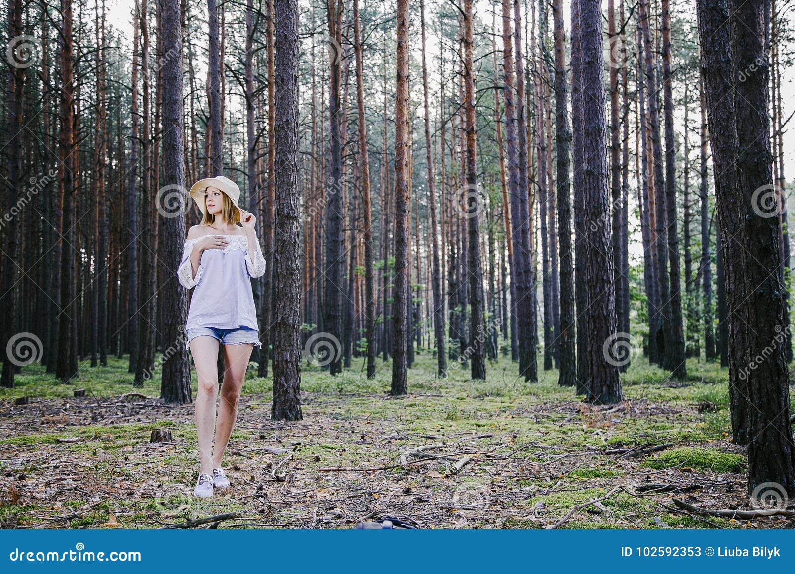Girl in the woods. stock image. Image of daughter, green - 102592353