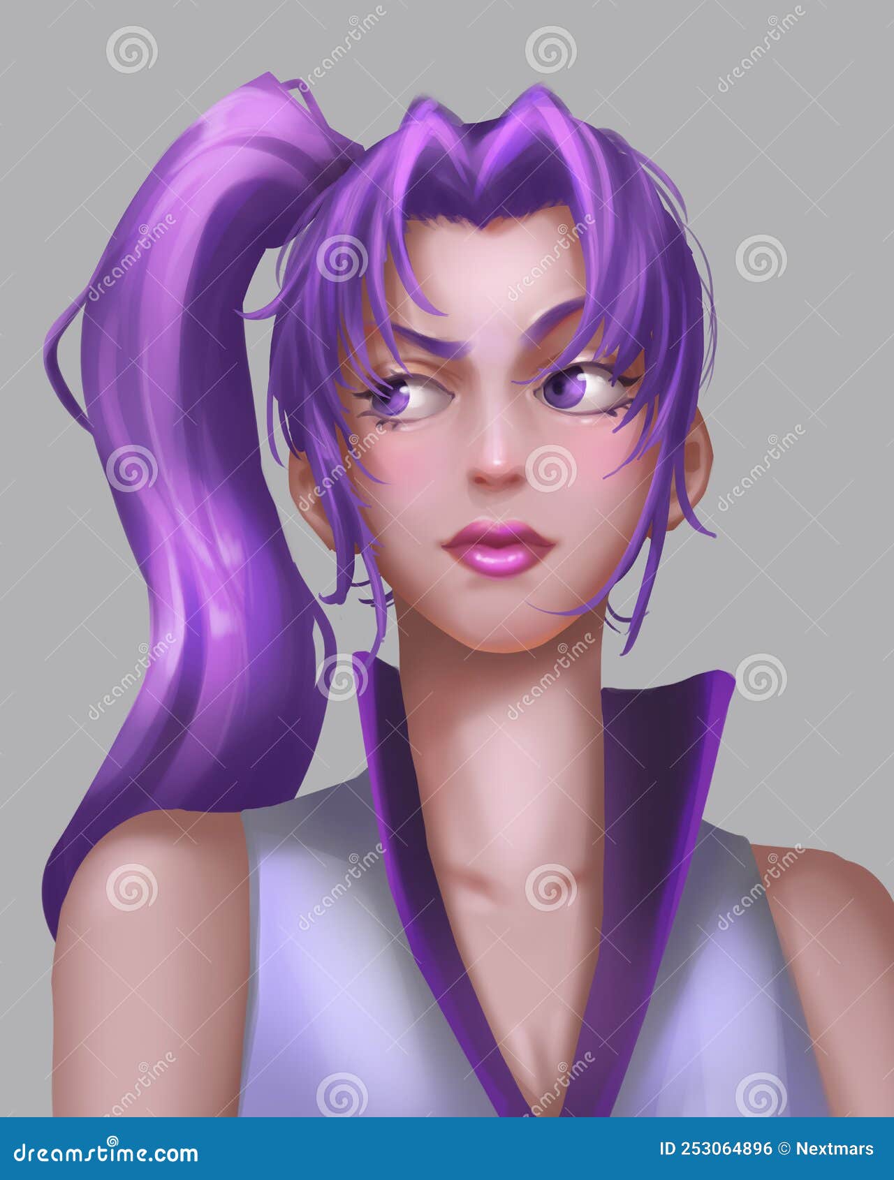 A Beautiful Girl with Purple Hair and Eye. Stock Illustration -  Illustration of artwork, hairstyle: 253064896