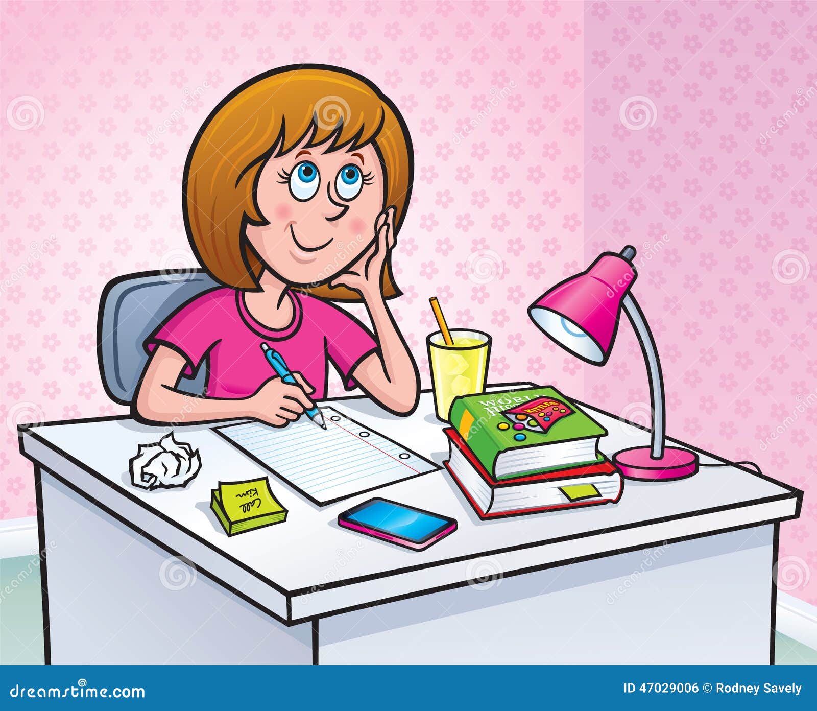 cartoon girl doing homework