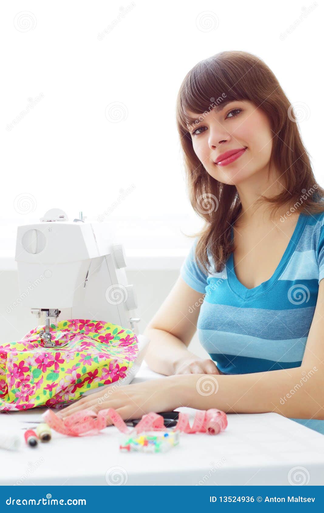 Girl Works at Sewing Machine Stock Photo Image of person, alone 13524936