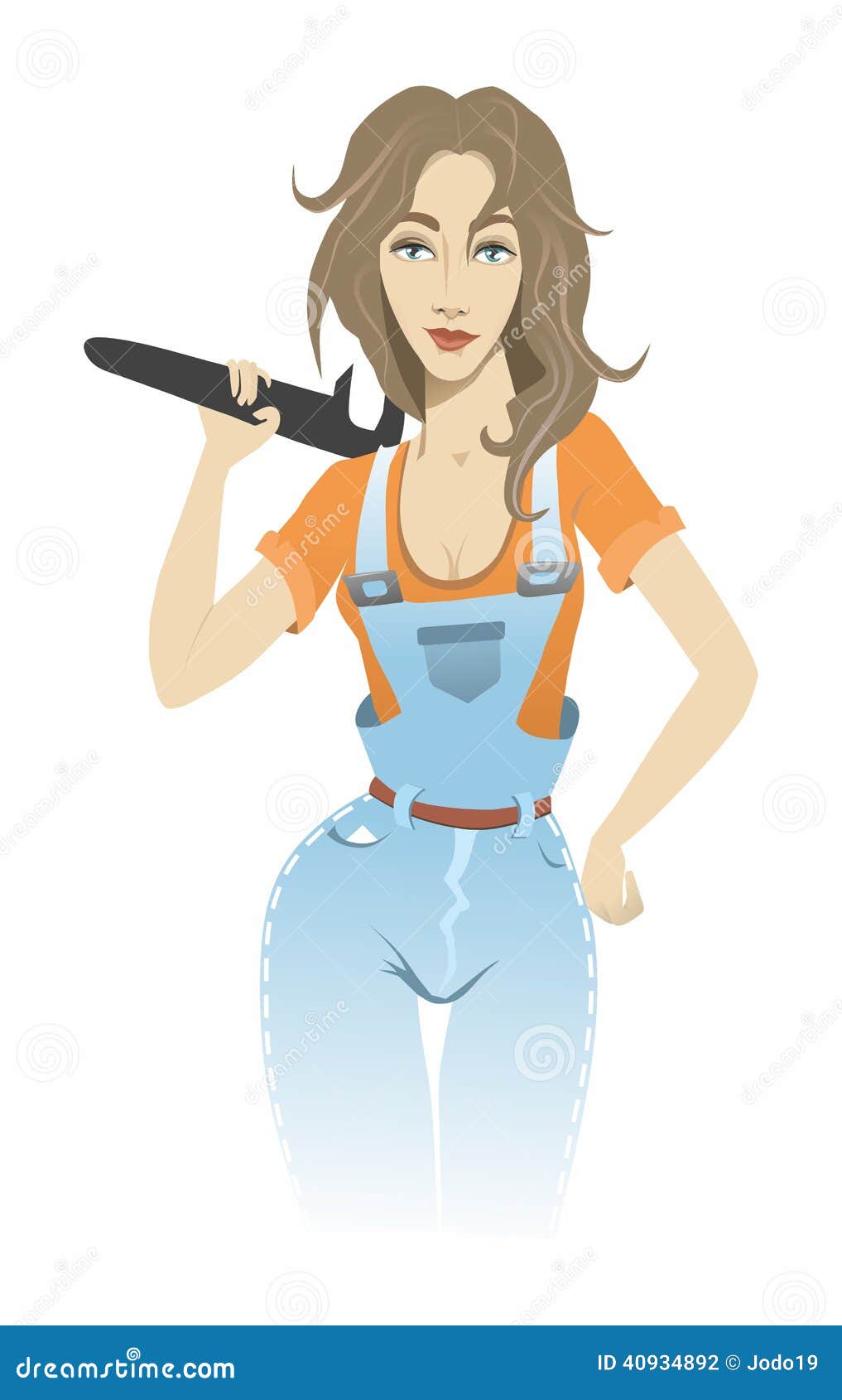 Girl with a wrench stock vector. Illustration of beauty 40934892