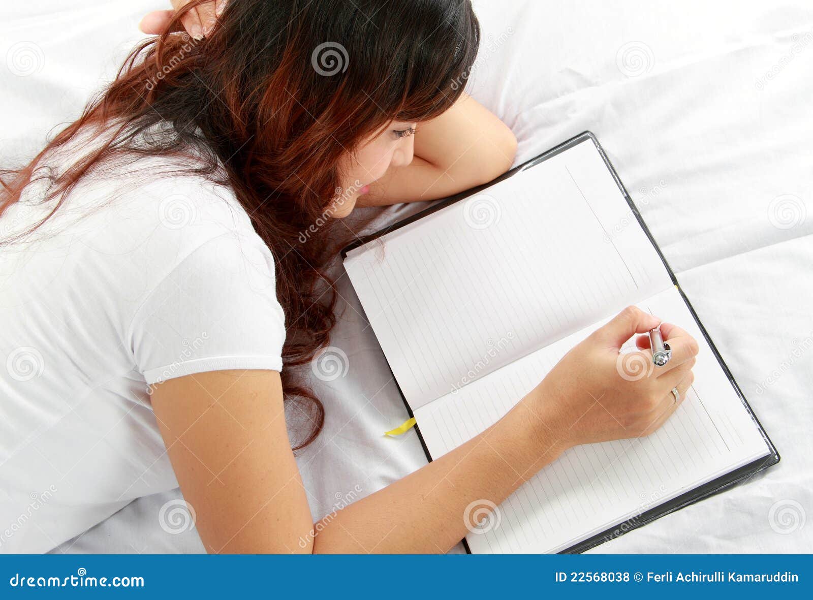 Girl Writing Book on the Bed Stock Photo - Image of leisure, closeup:  22568038