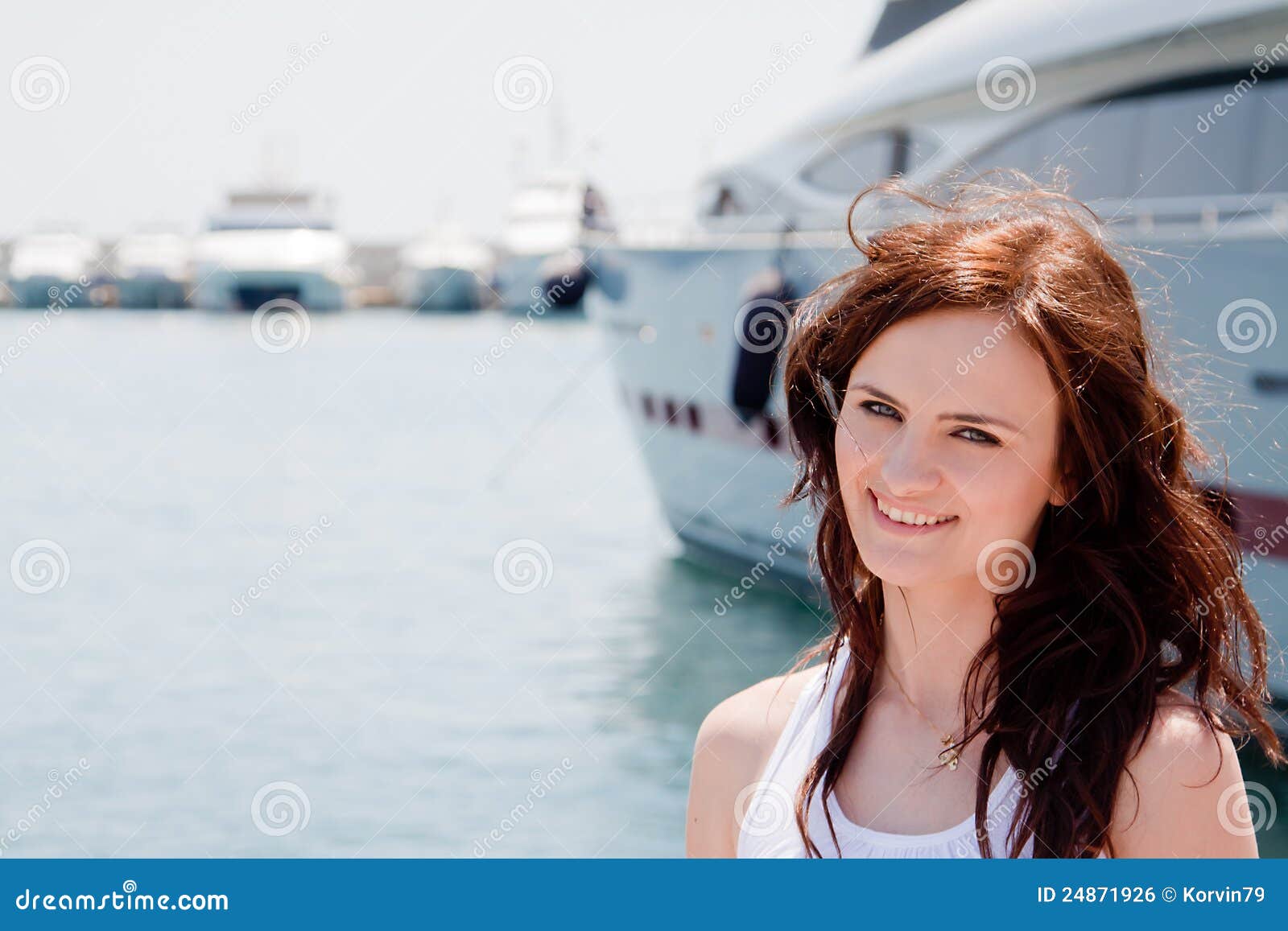 A girl and a yacht stock photo. Image of happiness, posing 24871926