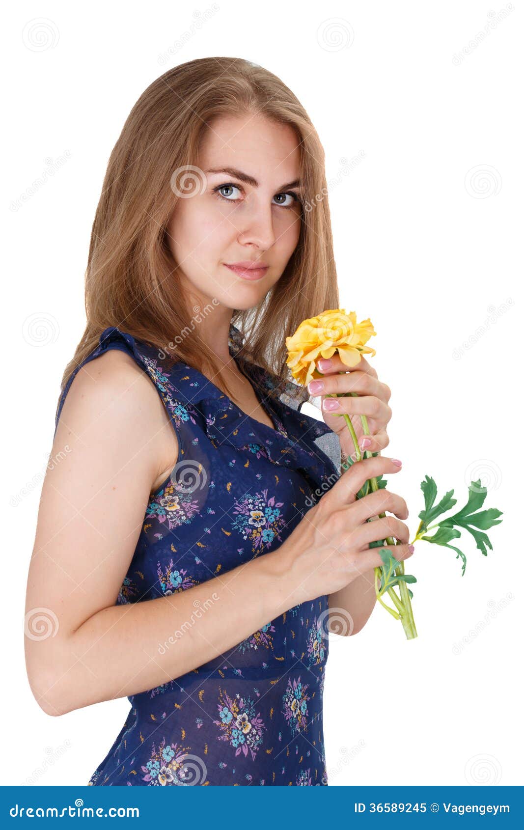 Girl with a Yellow Flower stock image. Image of caucasian 36589245