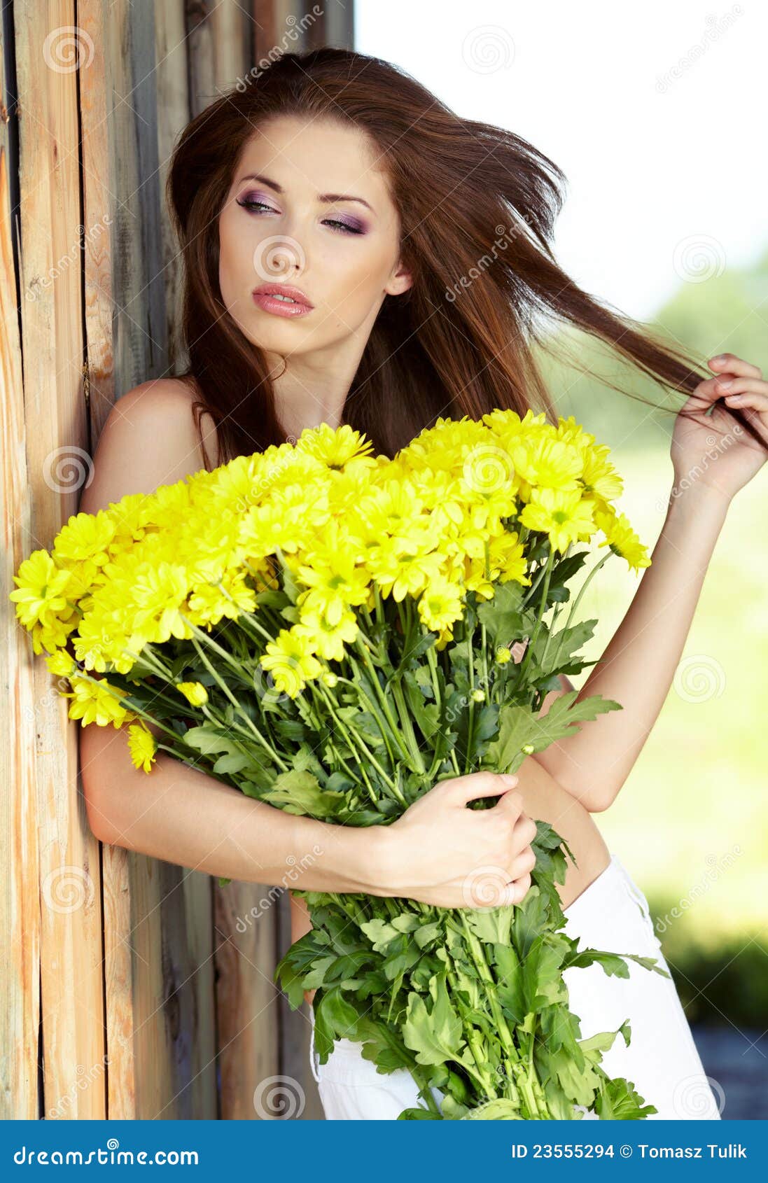 Girl with Yellow Flowers Smiling Stock Photo Image of model, beauty