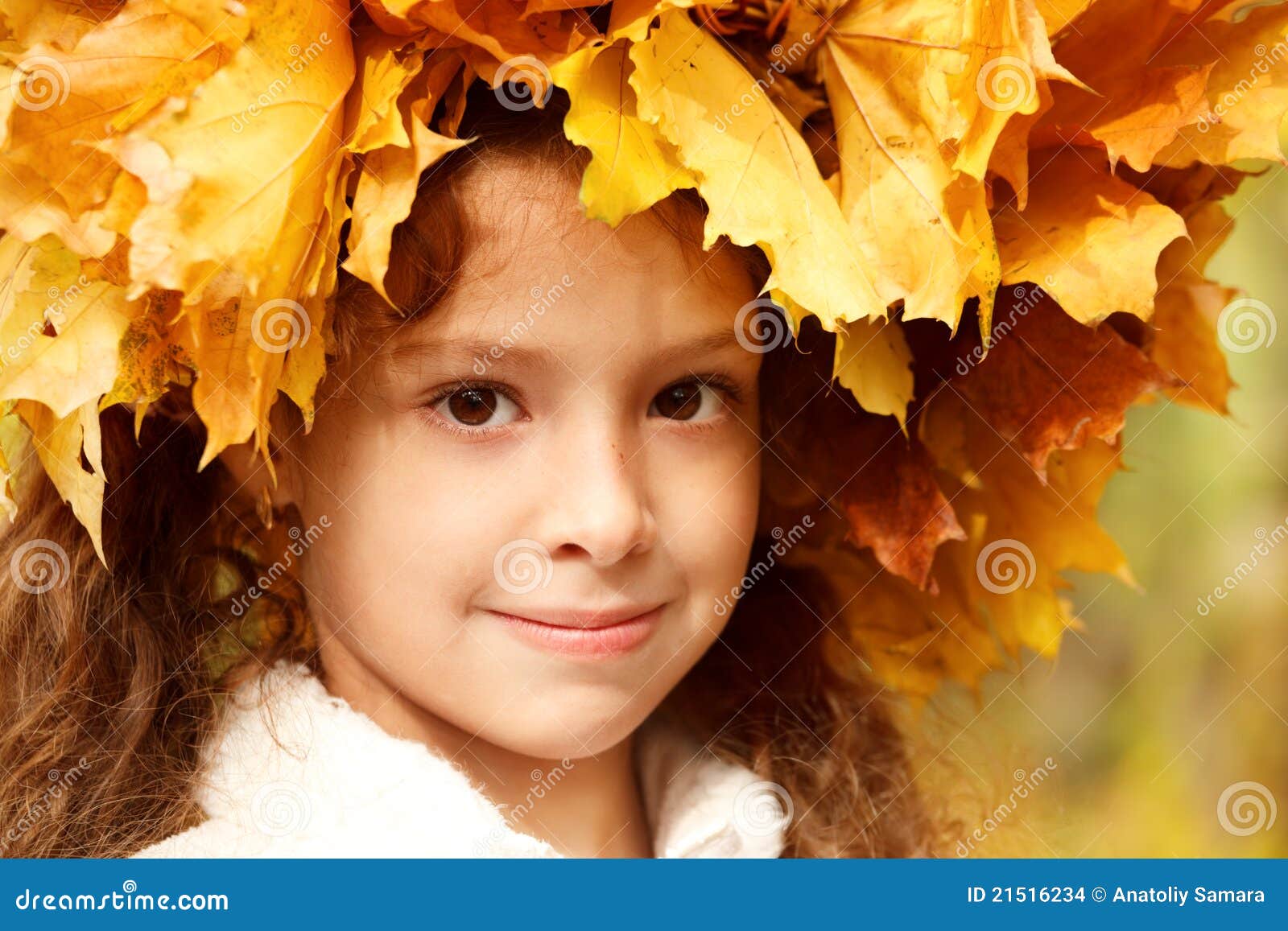 Girl in a Yellow Head Wreath Stock Photo - Image of lovely, curly: 21516234