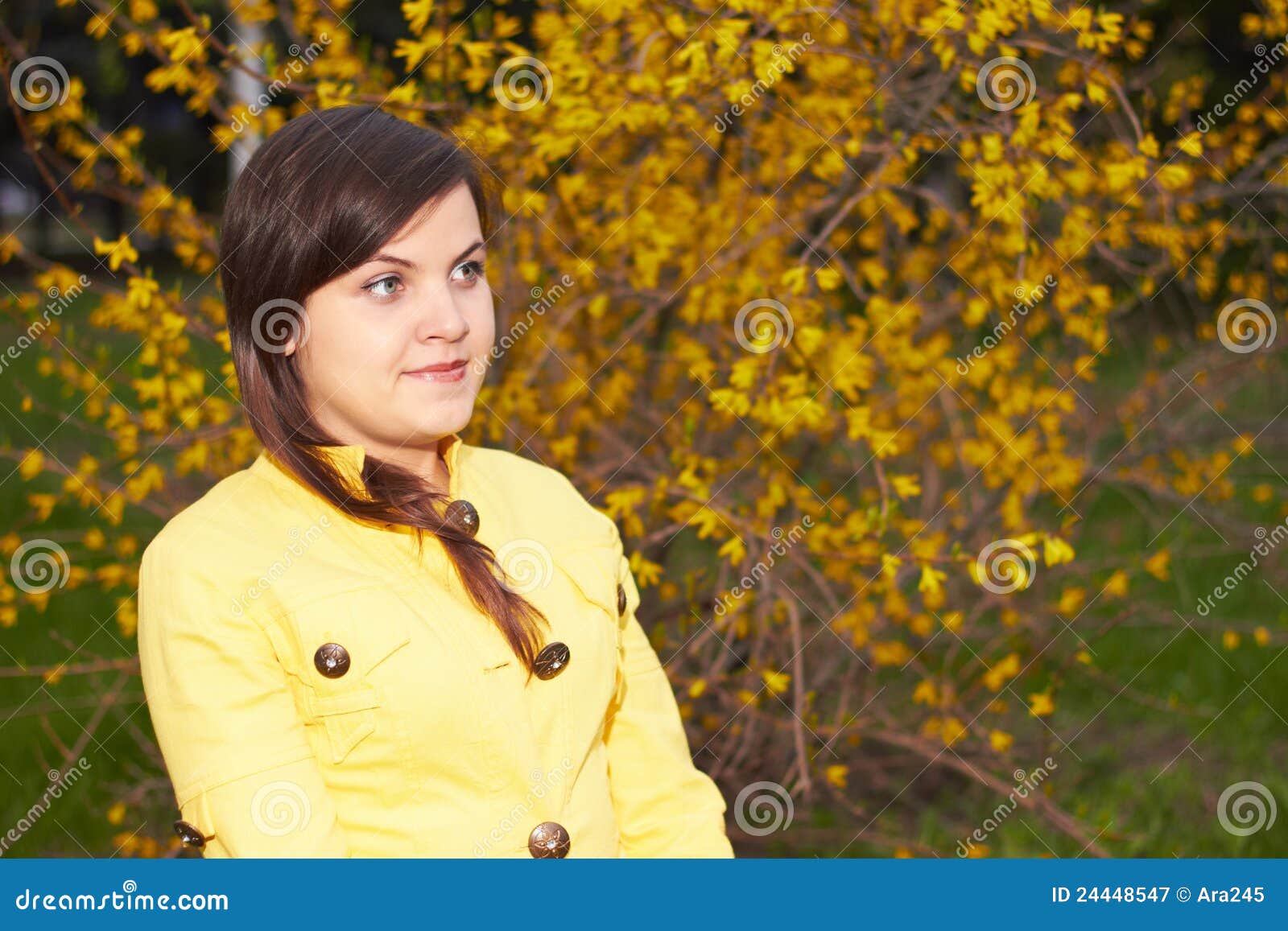 Girl in a yellow jacket stock image. Image of tranquil 24448547