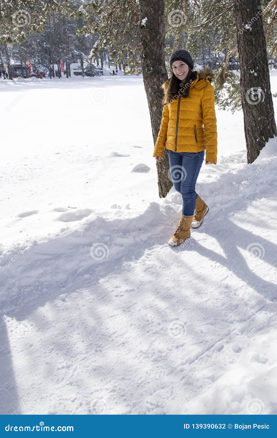 Girl in yellow jacket stock photo. Image of enjoying 139390632