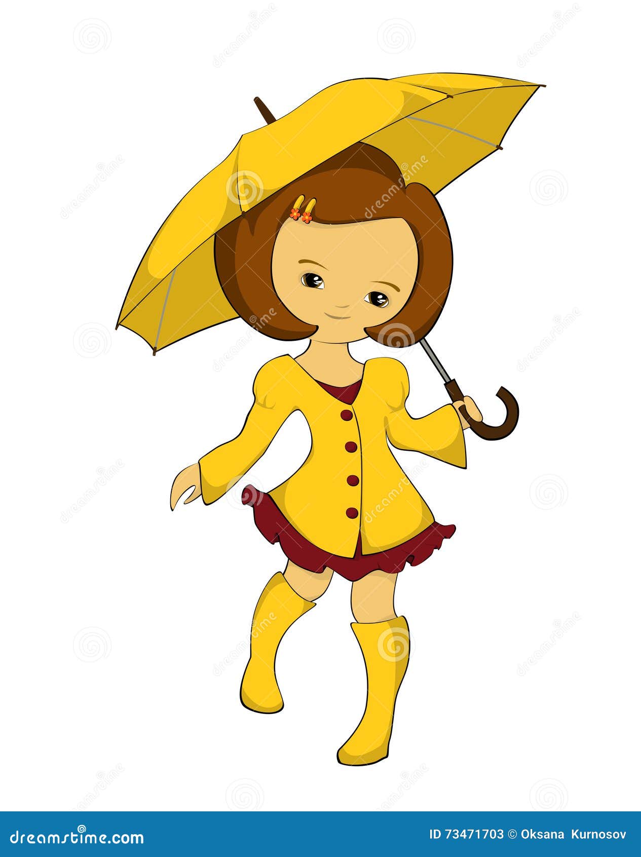 Girl in a Yellow Raincoat with Umbrella Stock Illustration ...