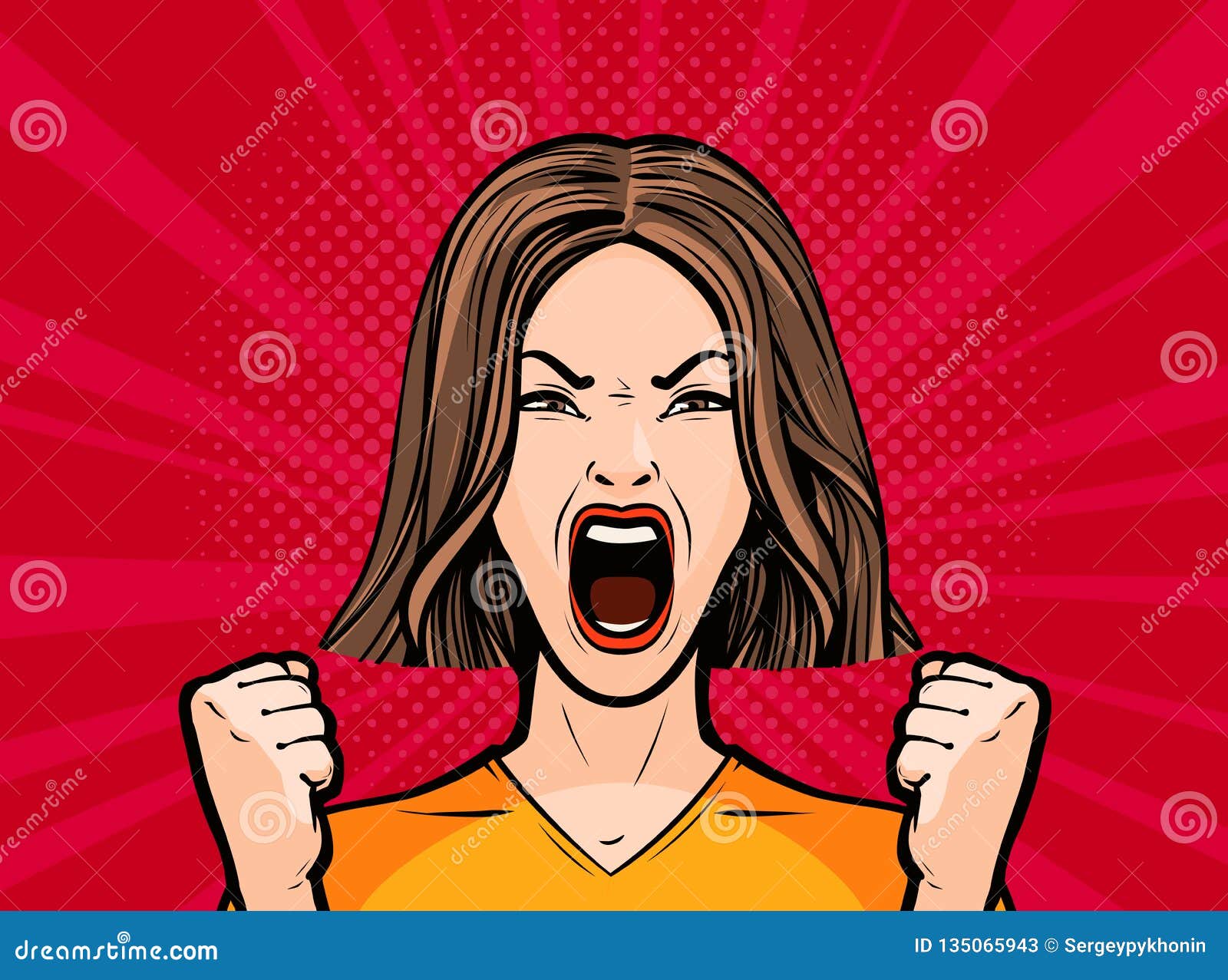 girl or young woman screaming out loud. pop art retro comic style. cartoon  