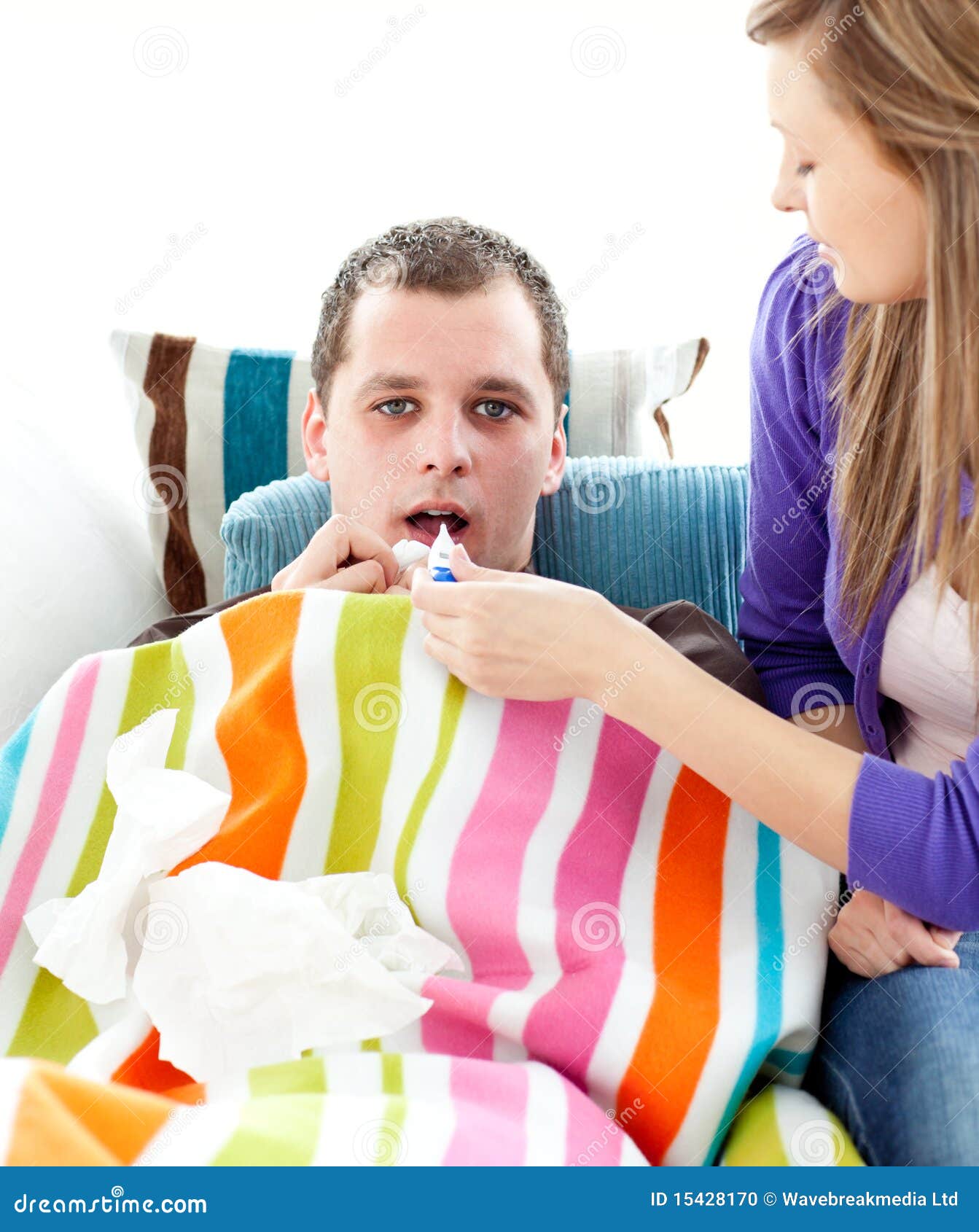 Girlfriend Taking Temperature of Her Boyfriend Stock Photo Image of