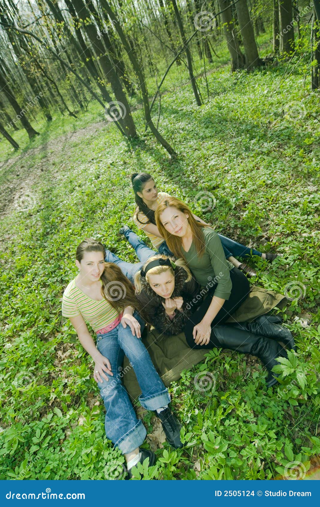 Girlfriends In The Forest Stock Photo
