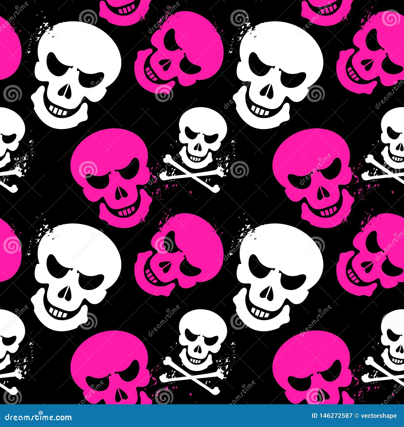 girlish seamless pattern with skulls