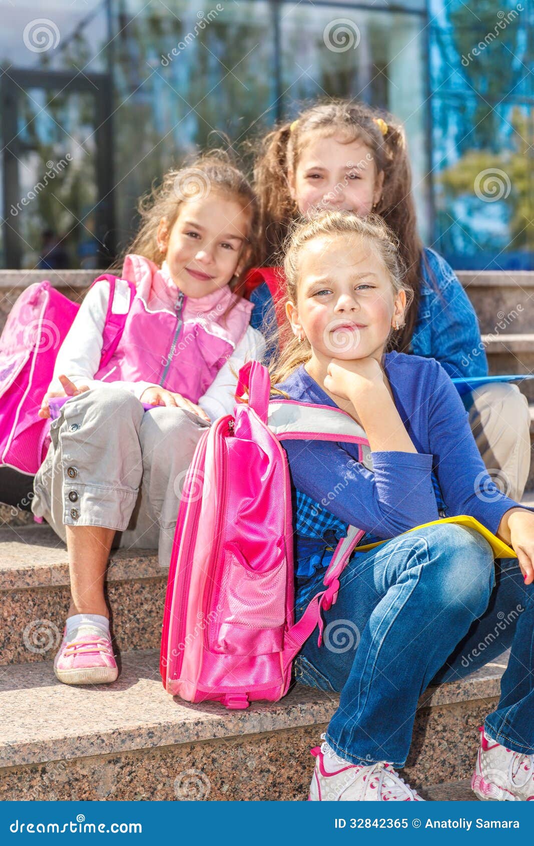 Girls with Backpacks in the Outside Stock Image Image of little, girl 32842365