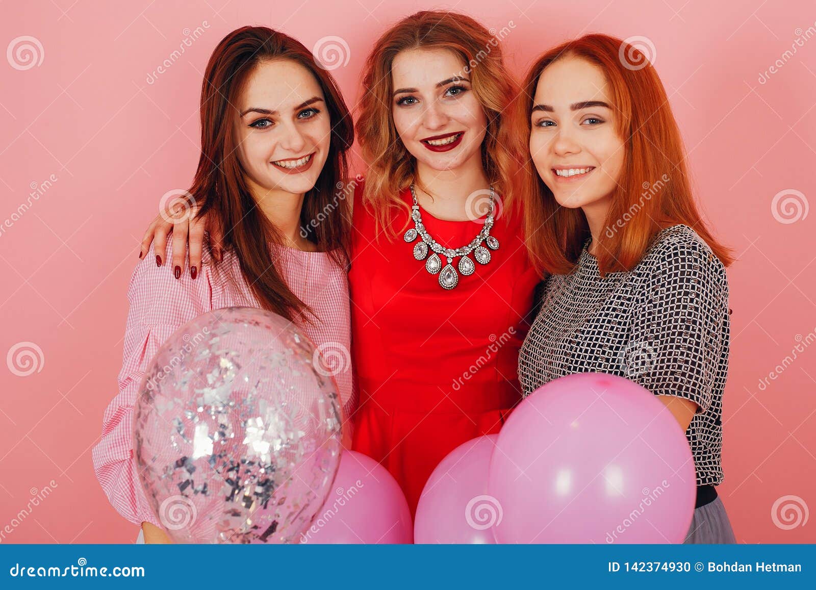 Girls with balloons stock photo. Image of beauty, friends 142374930