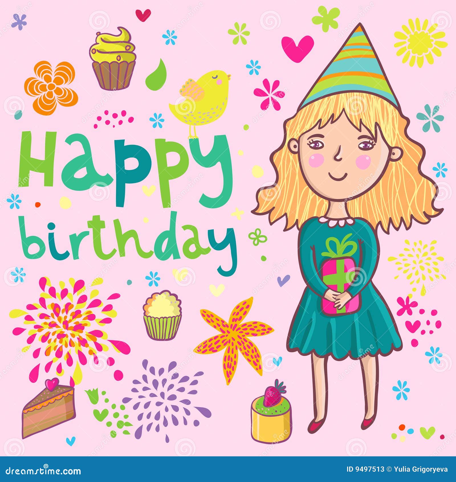 Girls birthday stock illustration. Illustration of happiness - 9497513