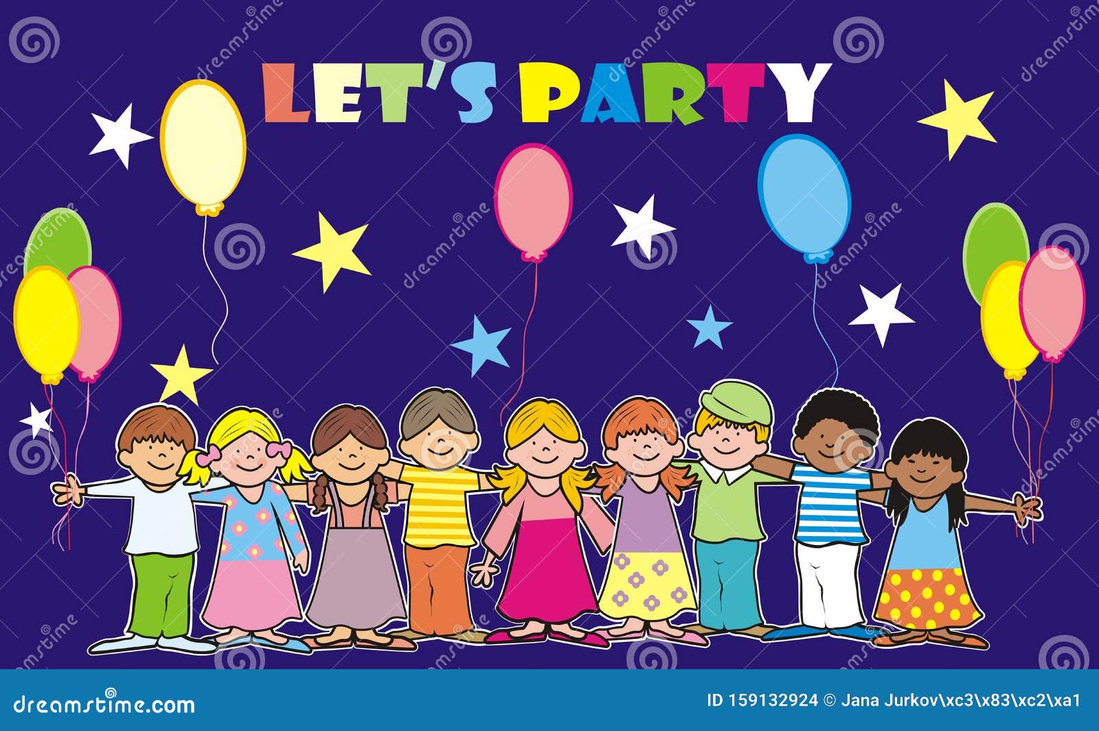 Girls and Boys on Party, Group of Happy Kids, Vector Icon Stock ...