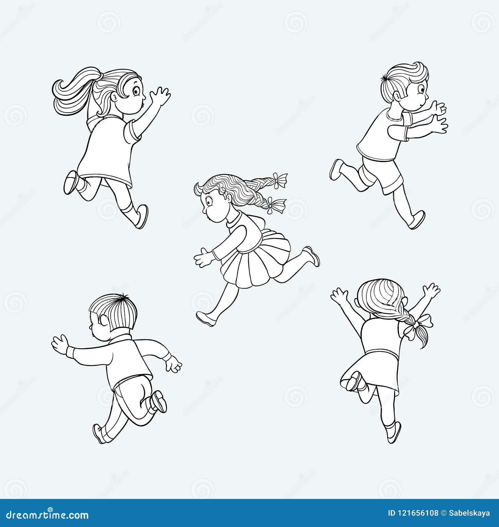 Vector Sketch Running Ranaway Kids Set Stock Vector - Illustration of ...