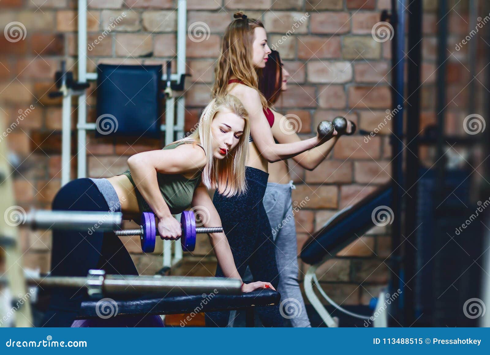 Girls With Dumbbells In Gym Workout Stock Image Image Of Active Body 113488515