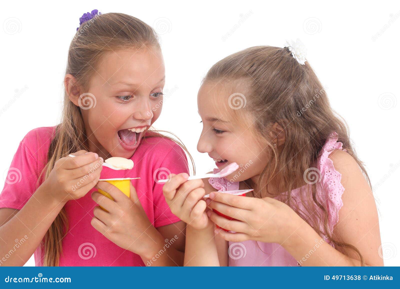 Girls eating yogurt stock photo. Image of little, food 49713638