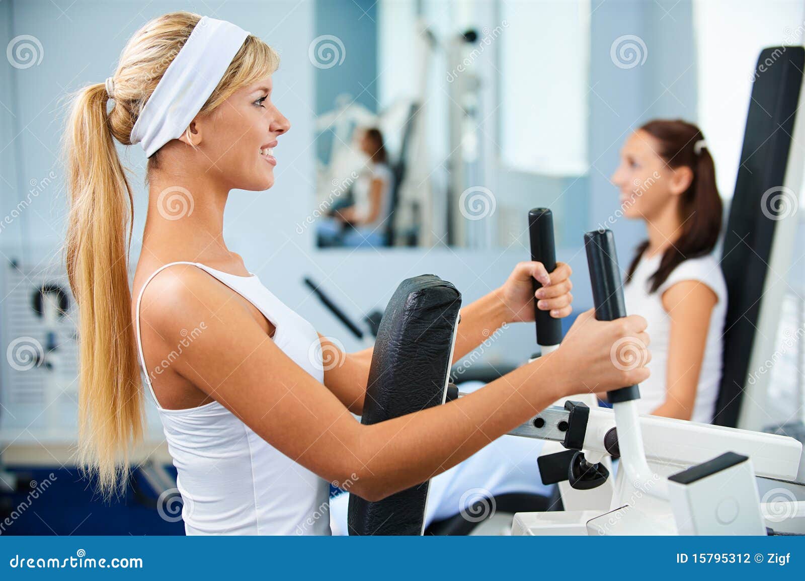 Girls exercising in gym stock photo. Image of blue, adults 15795312