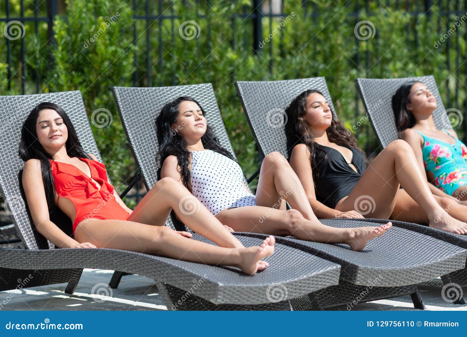 Teen girls tanning