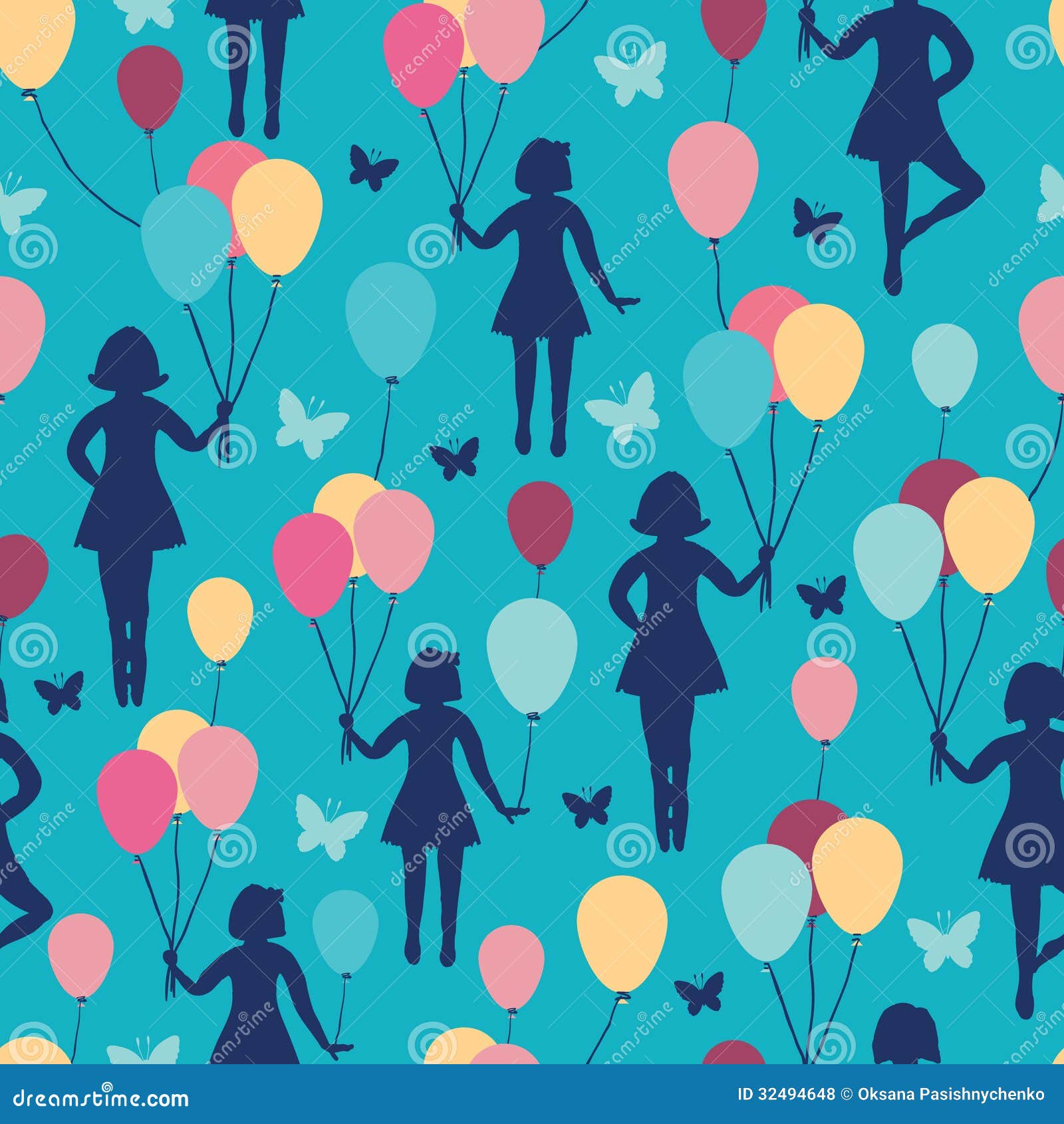 Girls Holding Balloons Seamless Pattern Background Royalty Free Stock