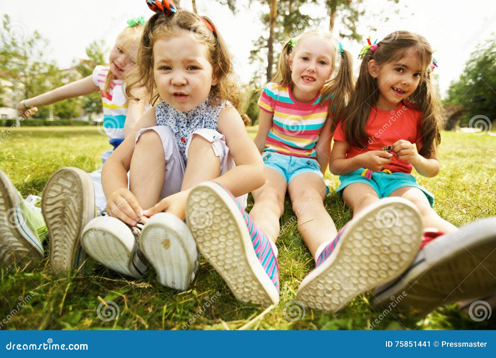 Girls On Lawn Stock Image Image Of Group Adorable Outdoor 75851441