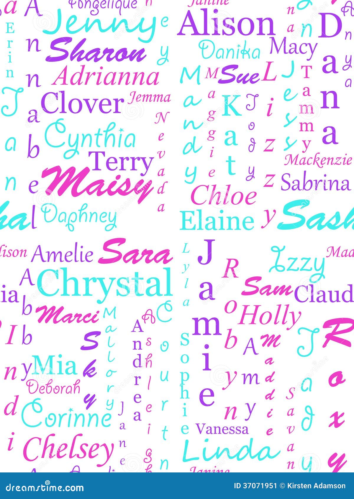 Girls Names In Various Scripts Repeating Pattern Stock Illustration