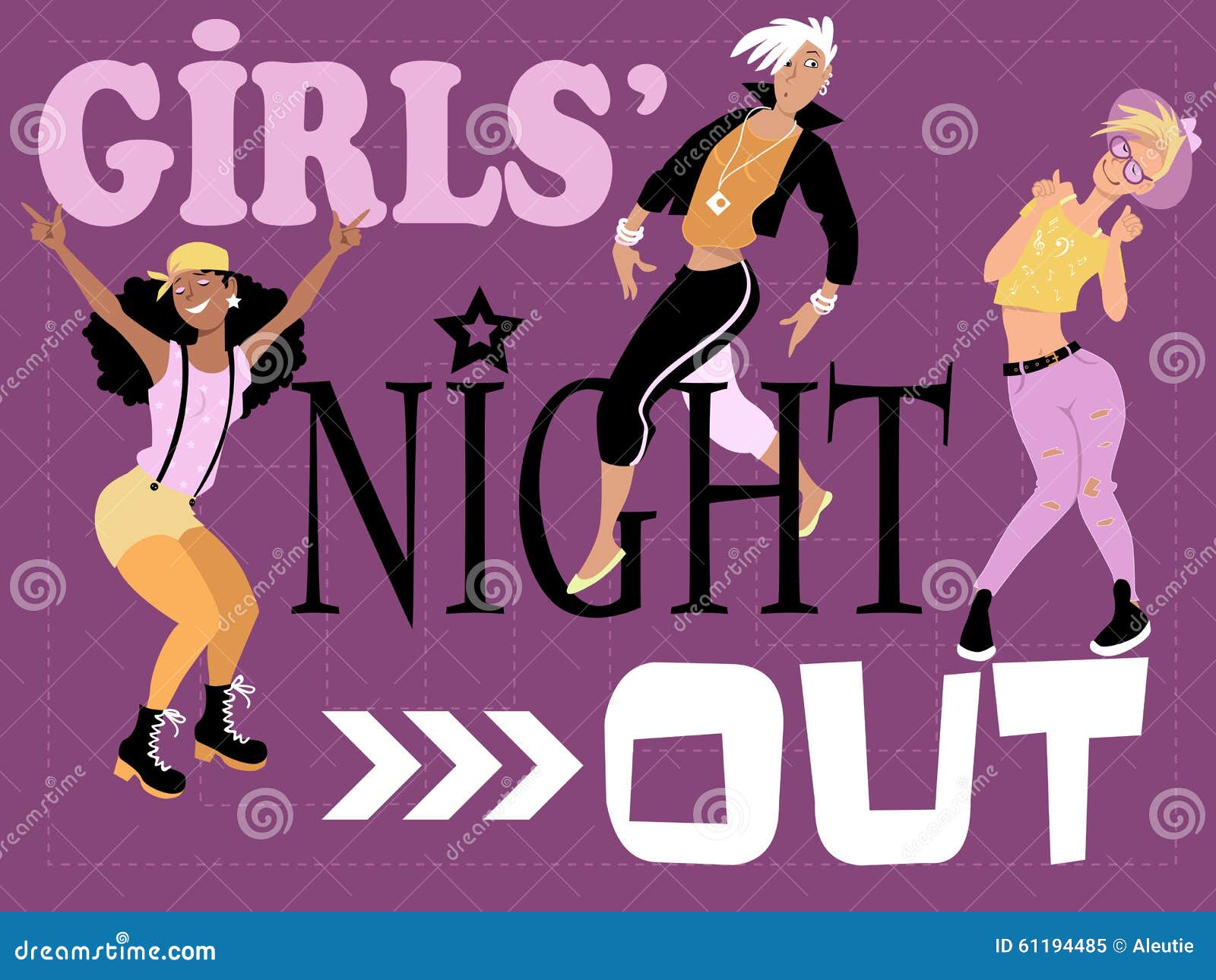 Girls Night Neon Lettering On Brick Wall Background. Vector ...