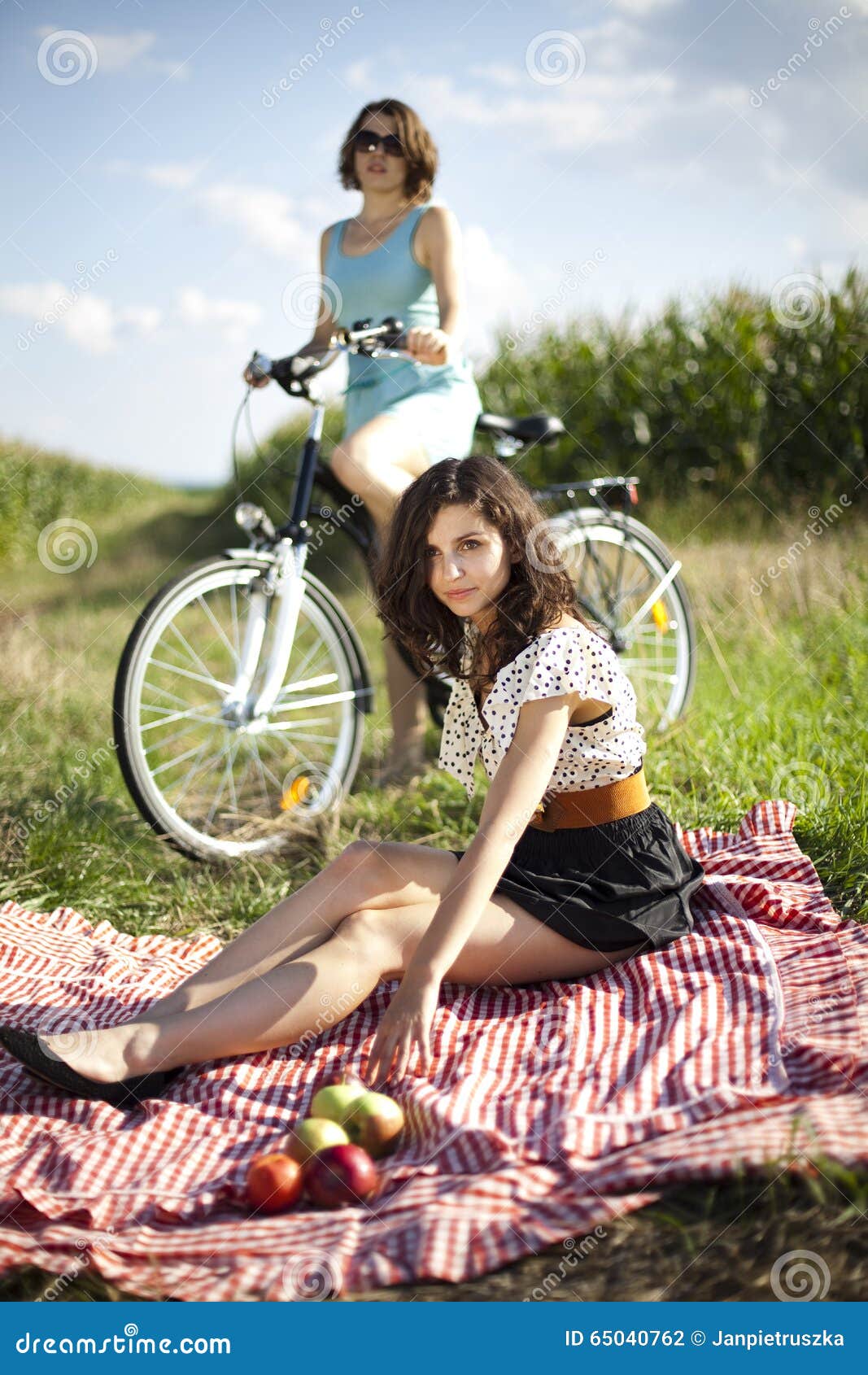 Girls on a picnic stock photo. Image of table, food, picnic 65040762
