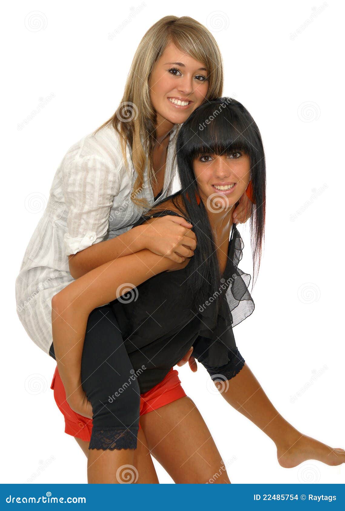Beautiful Young Girl Giving Piggyback Ride To Stock Photo - Image of  beauty, good: 43889816
