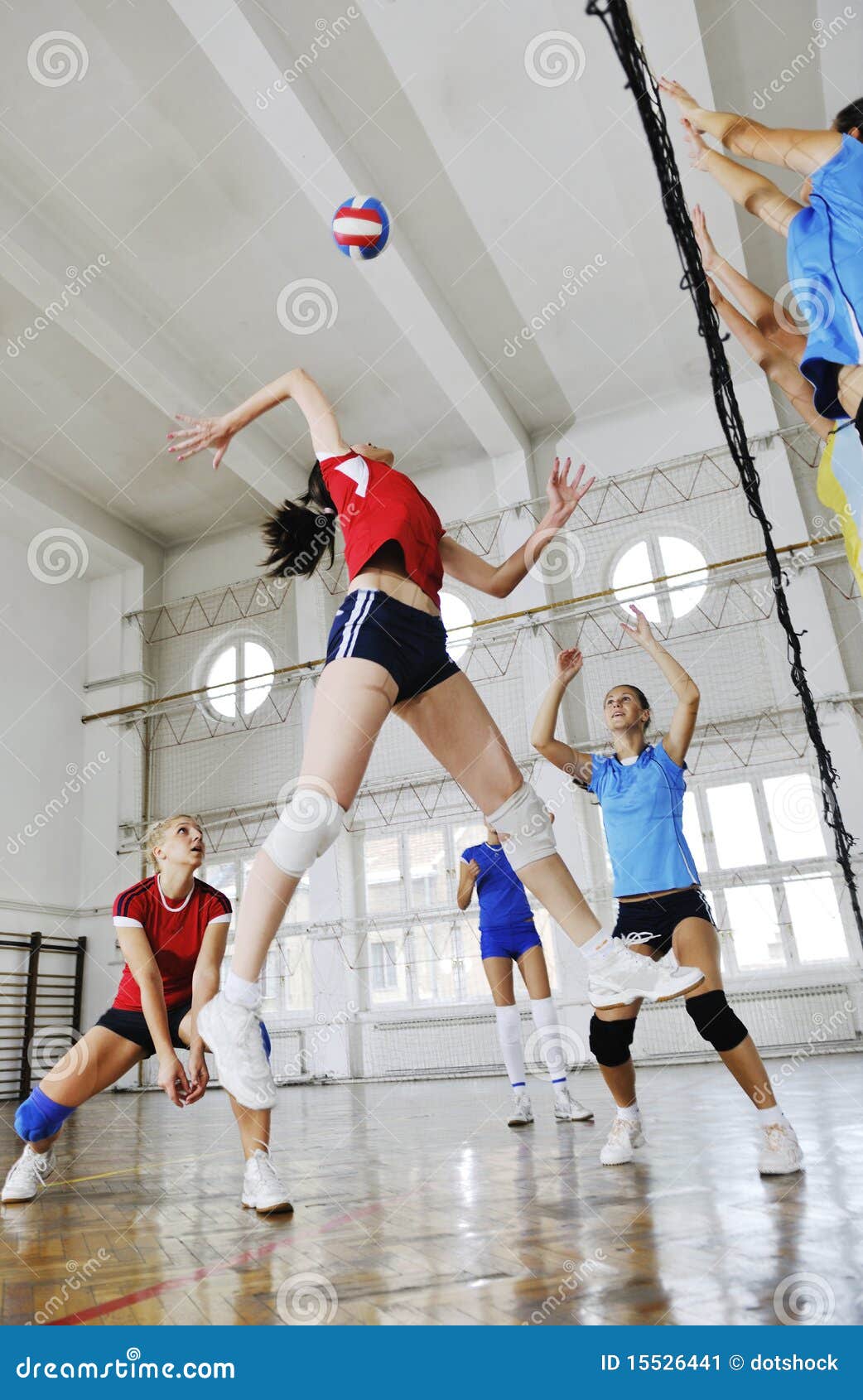 Girls Playing Volleyball Indoor Game Stock Image Image of people