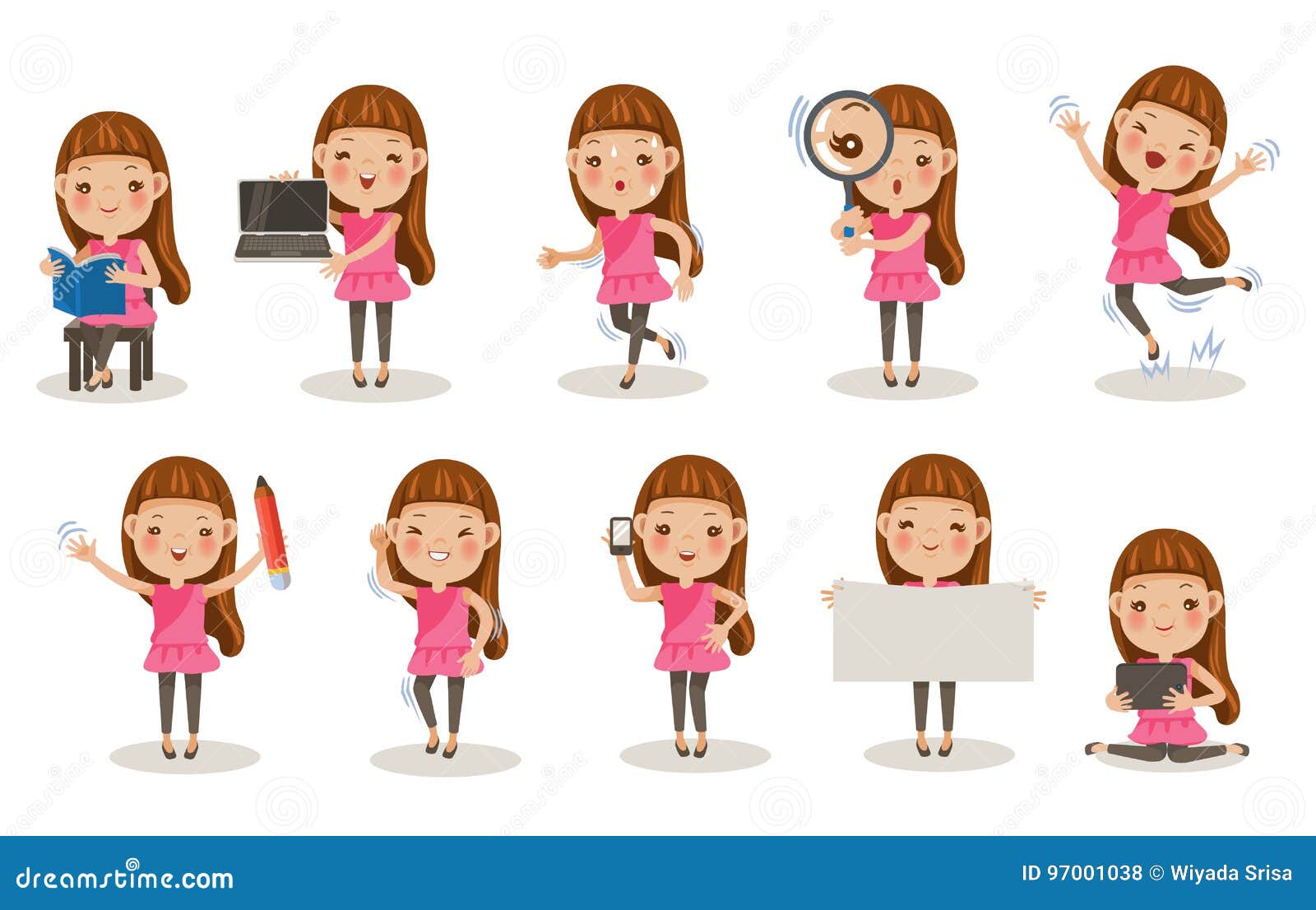 Free Vector | Set of cute girl in different poses