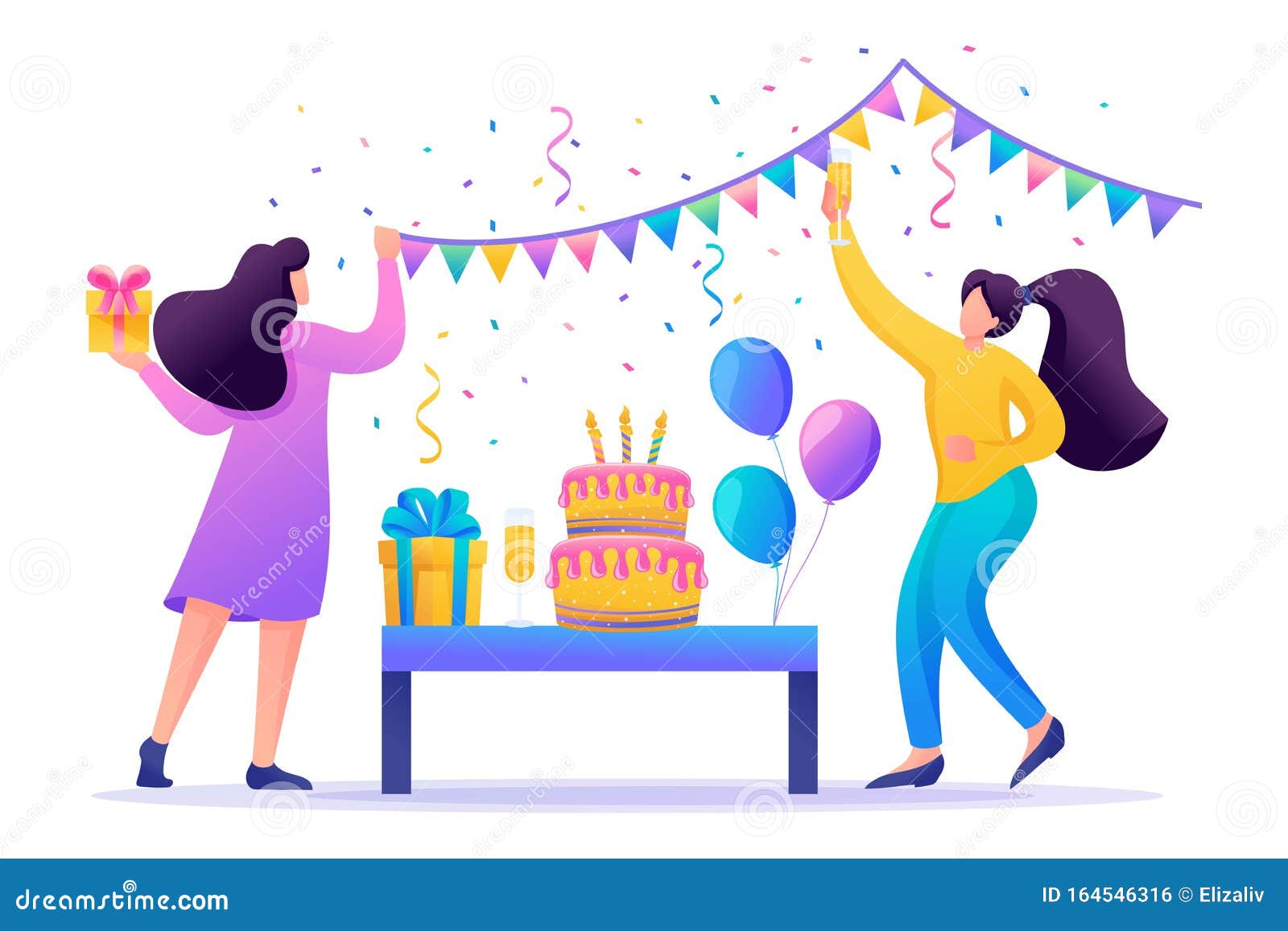 Girls Prepare a Surprise Party, Organization of Holidays. Decorate the