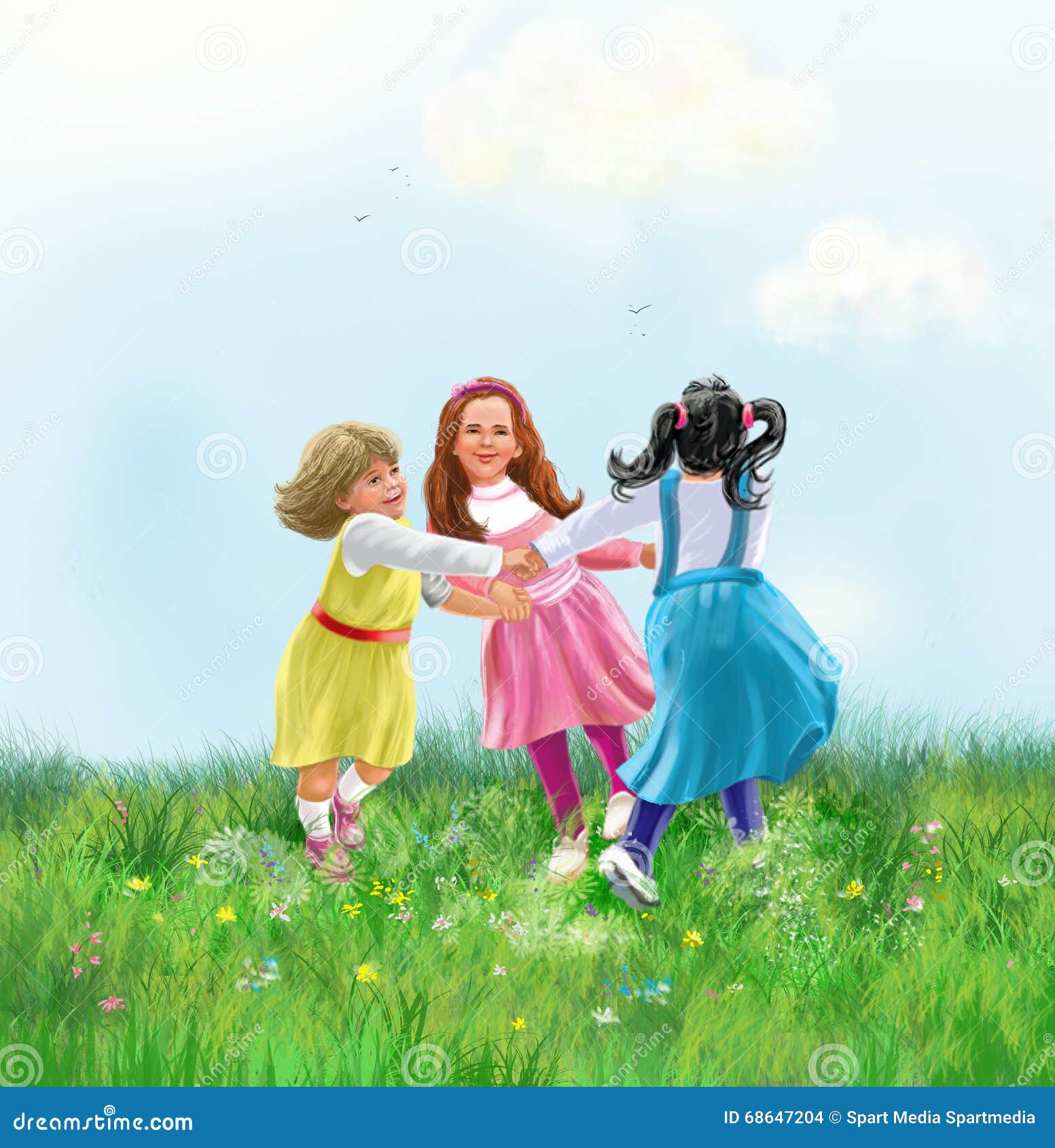 Girls Roundelay, Little Girls Dancing Summer Poster Stock 