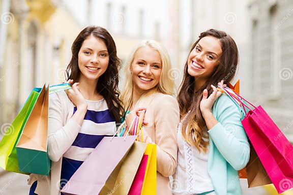 Girls with Shopping Bags in Ctiy Stock Photo - Image of lifestyle ...