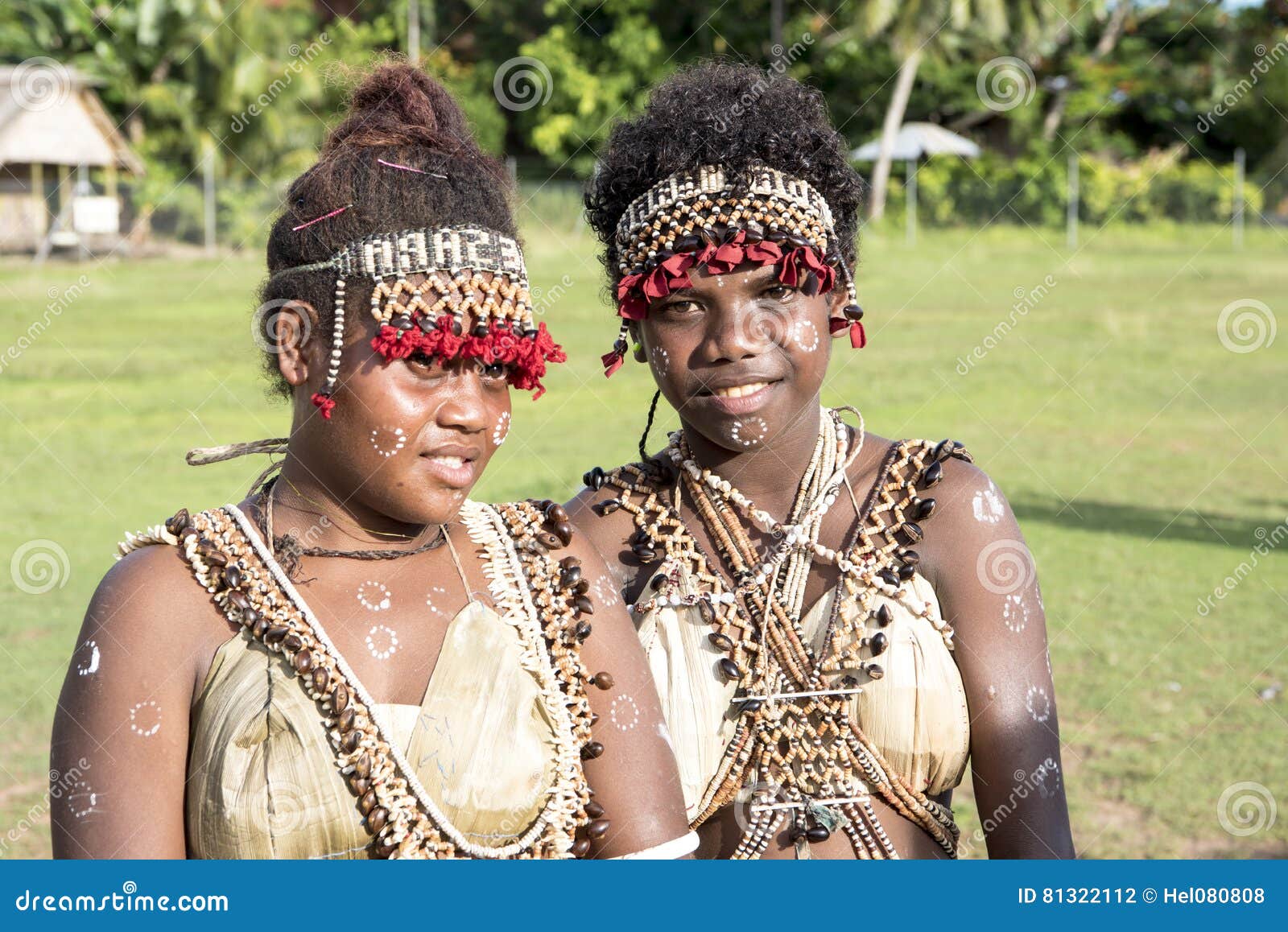 Girls Solomon Islands Handmade Traditional Costumes Editorial