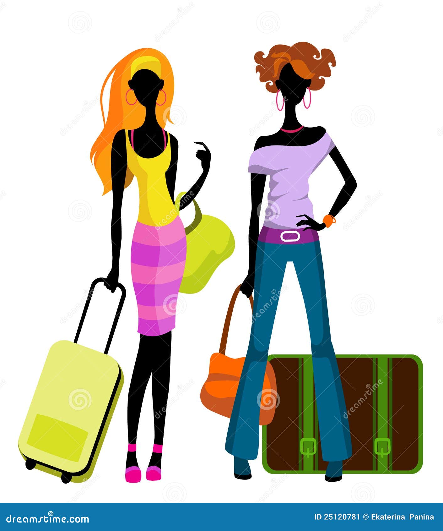 Girls with suitcases stock vector. Illustration of transportation