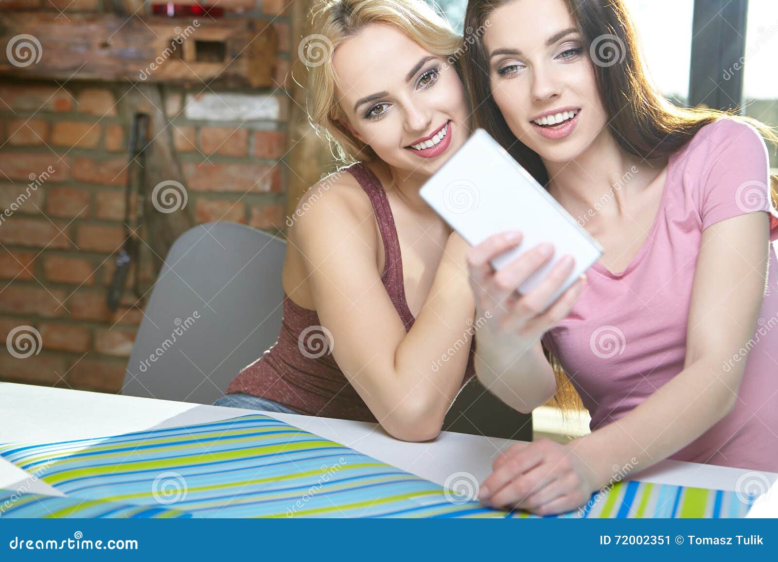 Girls Taking Pictures on the Phone at Home Stock Image - Image of ...