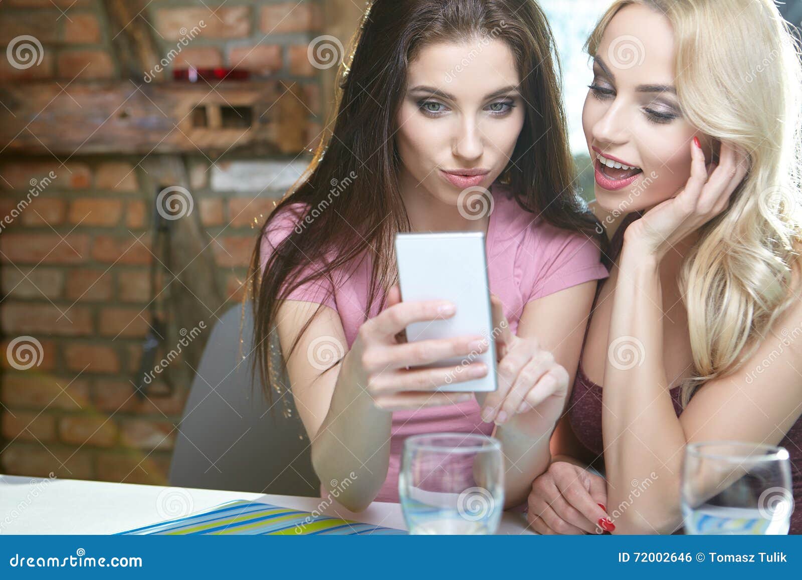 Girls Taking Pictures on the Phone at Home Stock Photo - Image of women ...